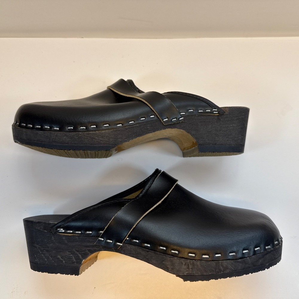 Simone Orthopaedic Clogs EU 39 / US 8-8.5 Black Leather Wooden Mules - Holland - Picture 4 of 12